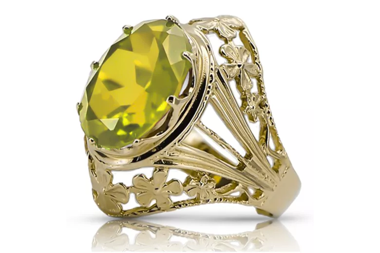 8-кактовое желтое золото Yellow Peridot Кольцо Винтаж изделия vrc031x-yp Art Deco Русские винтажные украшения Ар-деко, стиль ССС
